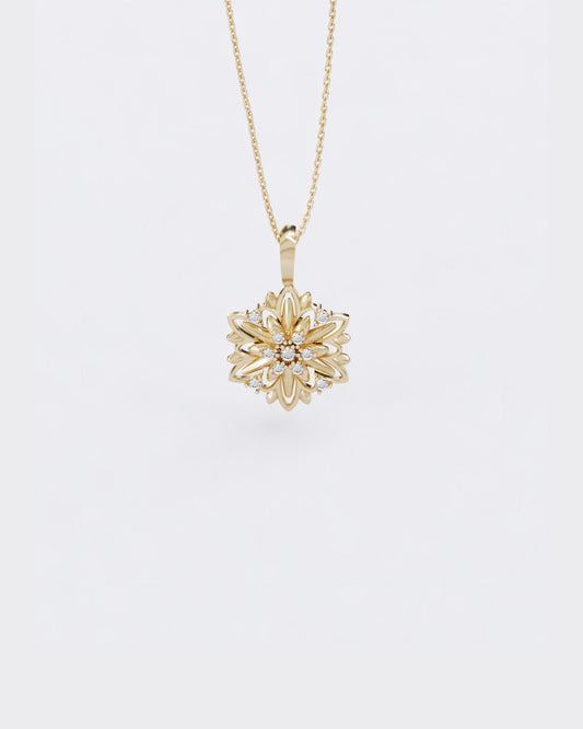 Gold Pendant Edelweiss mini with diamonds (SIZE M)