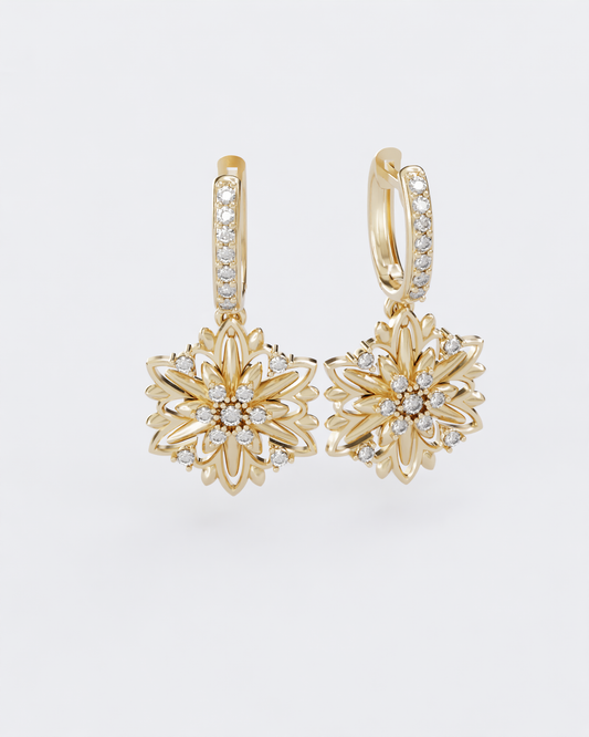 Gold Earrings Edelweiss with diamonds