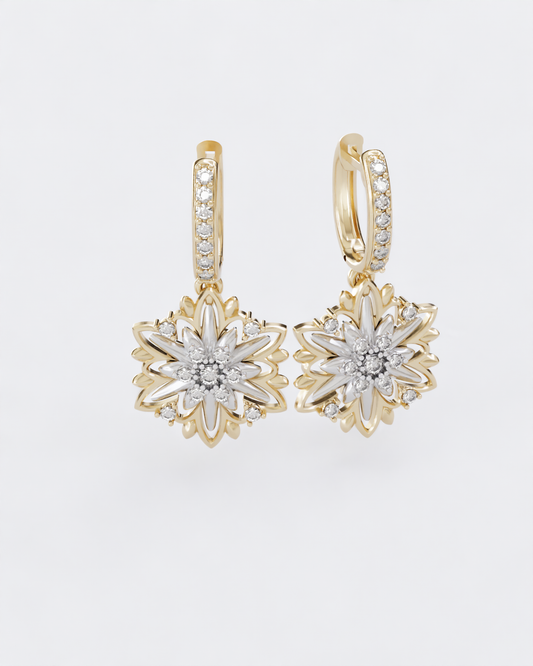 Gold Earrings Edelweiss with diamonds