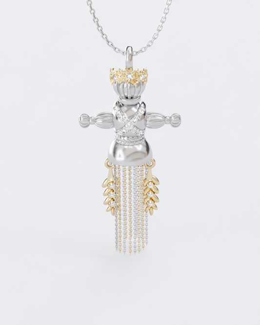 Lucky Charm Doll Wreath pendant with diamonds