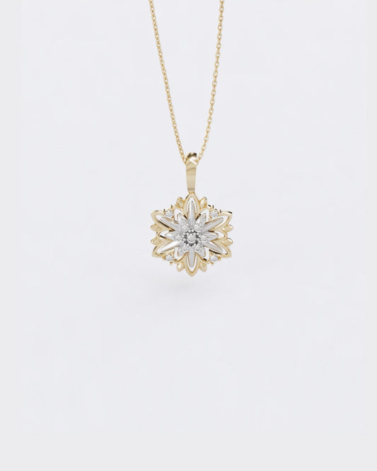 Gold Pendant Edelweiss with diamonds (SIZE M)