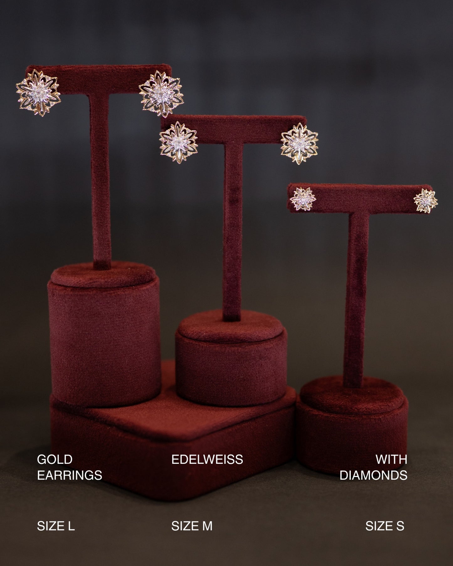 Gold Earrings Edelweiss with diamonds (Size M)
