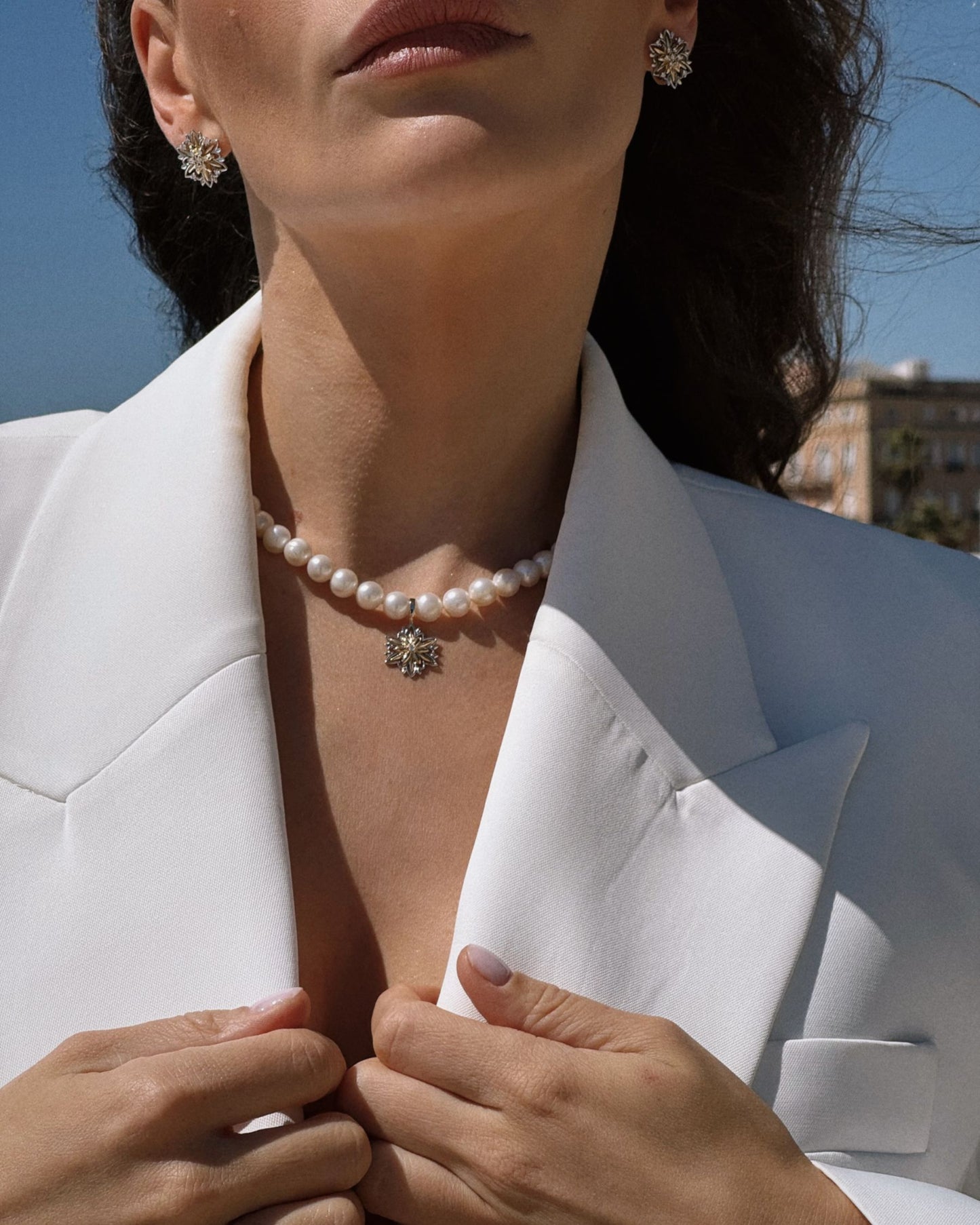 Gold necklace Edelweiss with pearls