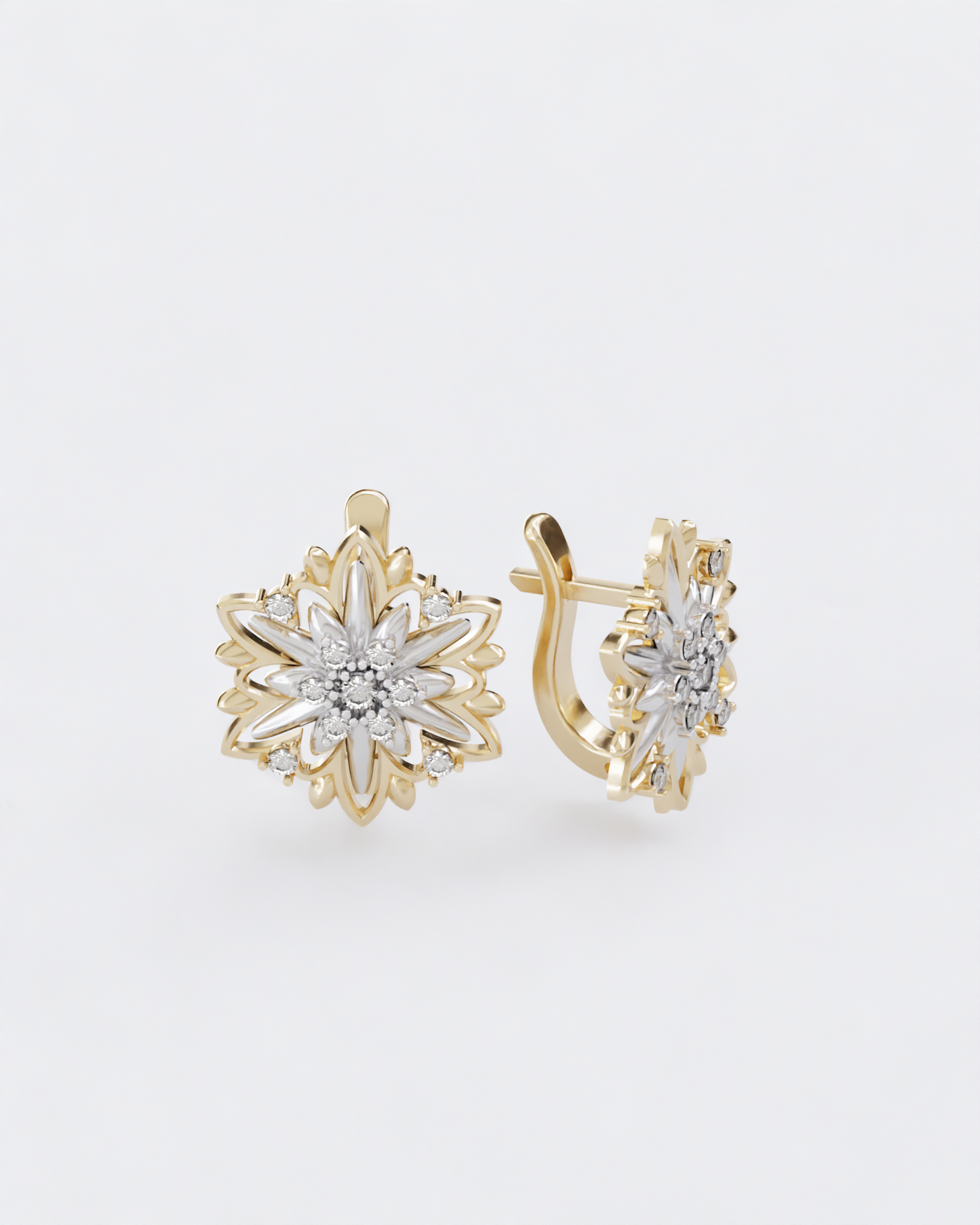 Gold Earrings Edelweiss with diamonds (Size L)