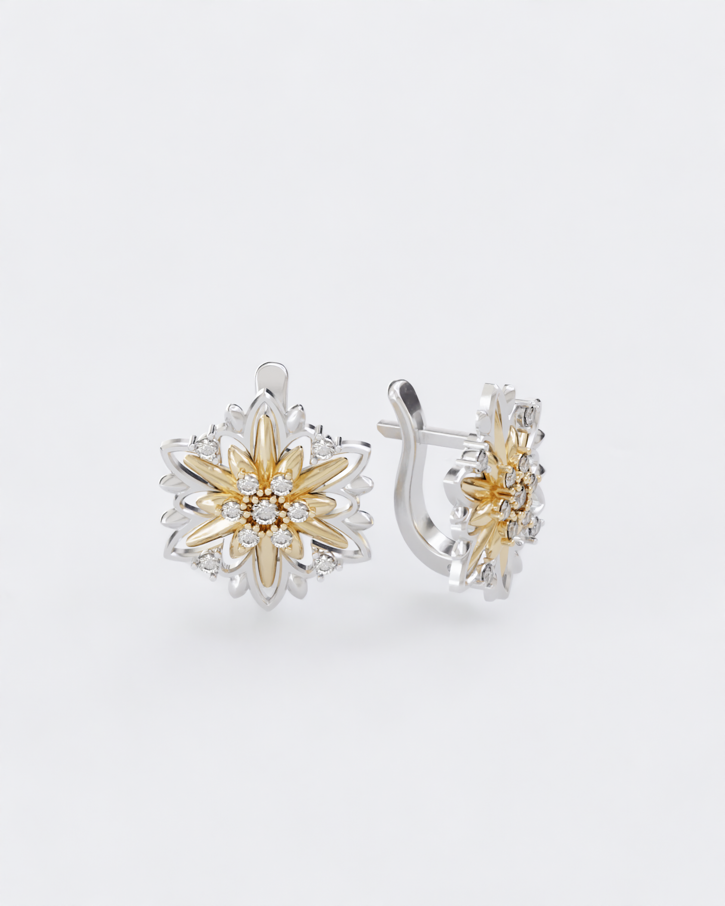 Gold Earrings Edelweiss with diamonds (Size L)