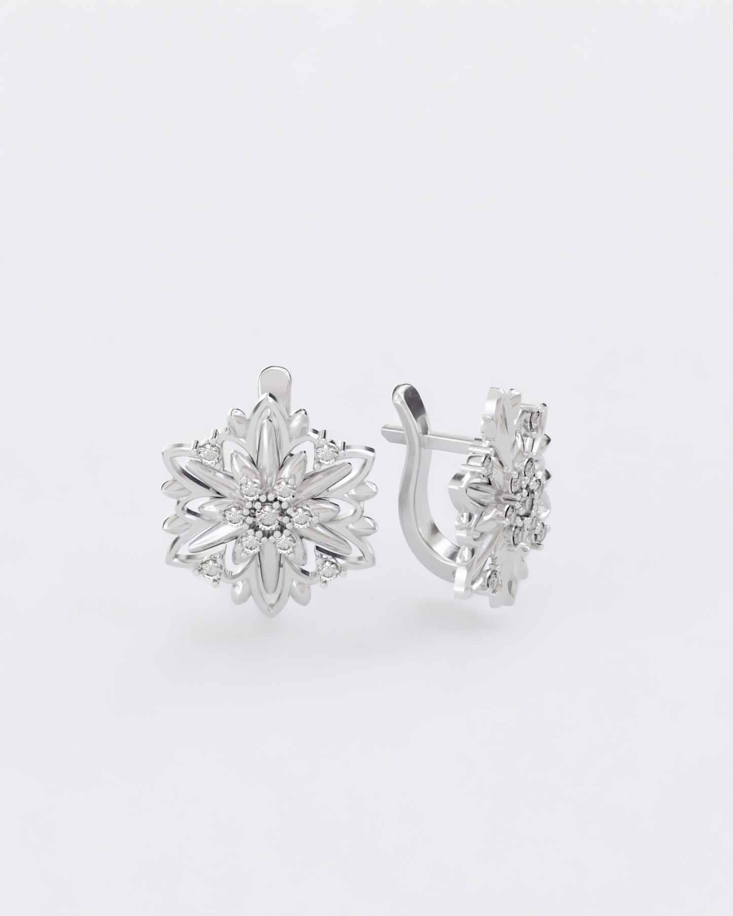 Gold Earrings Edelweiss with diamonds (Size L)