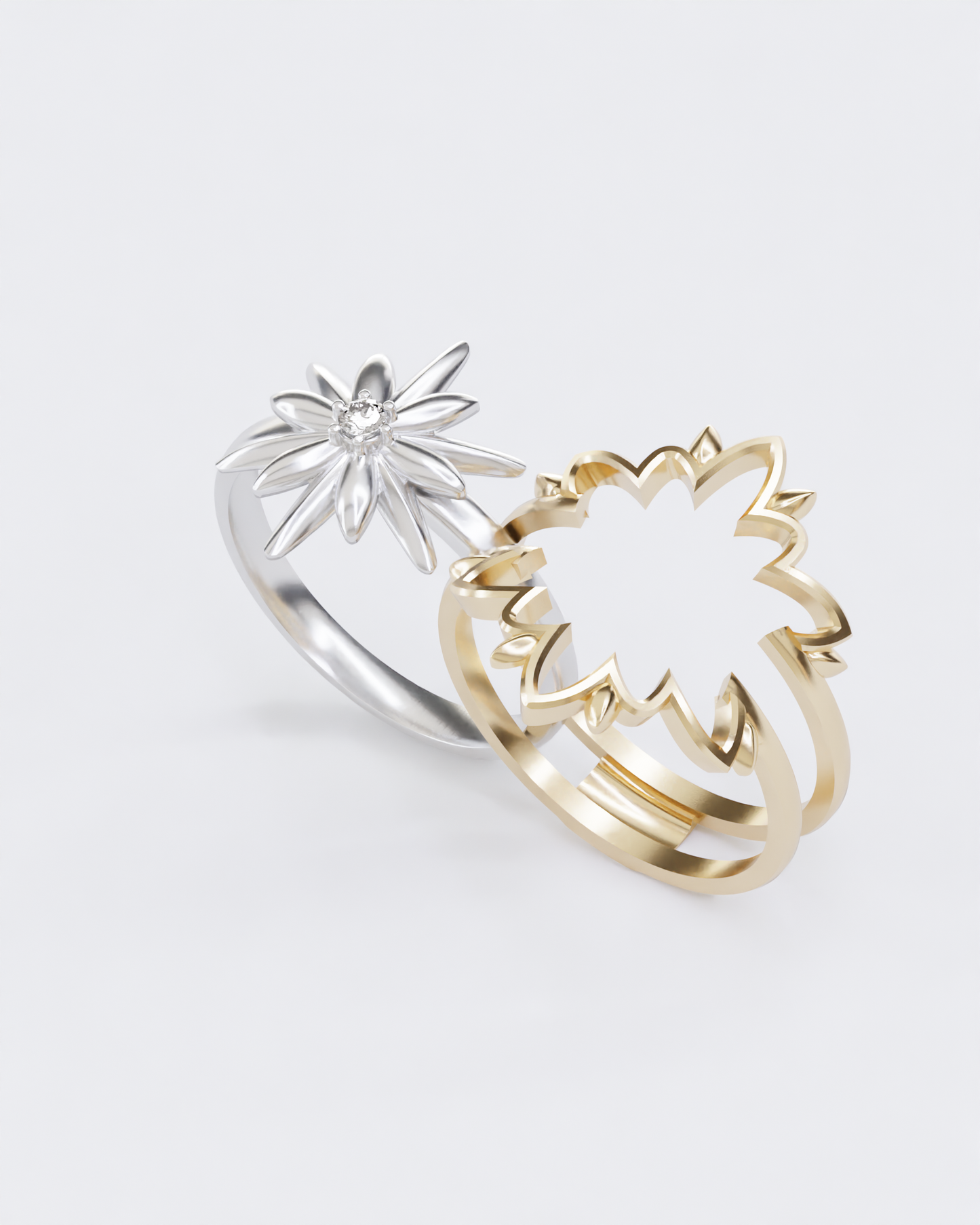 Gold ring Edelweiss with diamonds