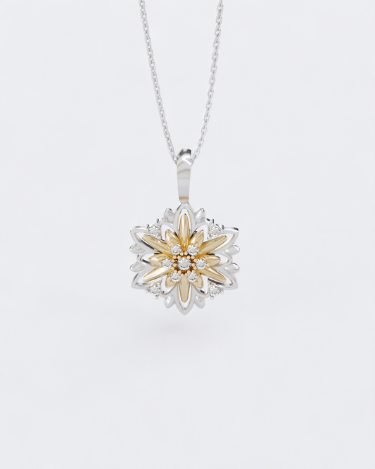 Gold Pendant Edelweiss with diamonds (SIZE L)