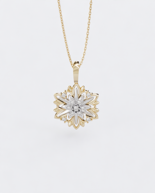 Gold Pendant Edelweiss with diamonds (SIZE L)