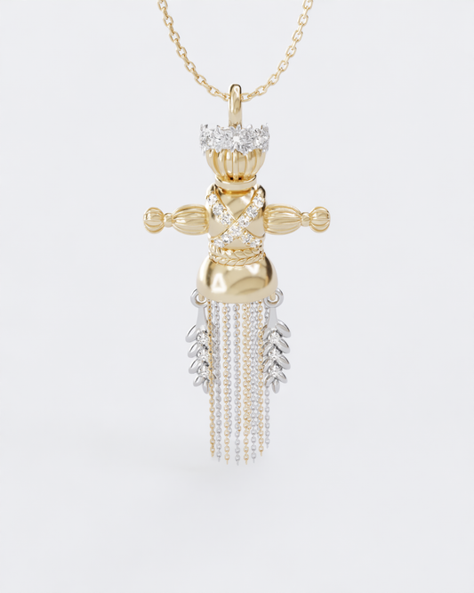 Lucky Charm Doll Wreath pendant with diamonds